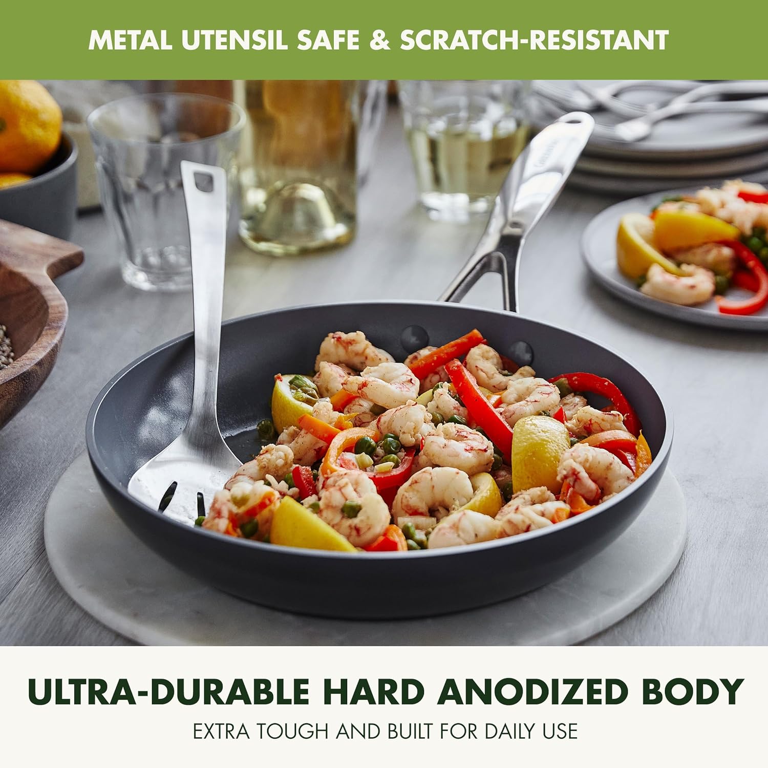 GreenPan Valencia Pro Ceramic Nonstick 12” Frying Pan Skillet, Hard Anodized PFAS-Free Cookware, Induction Ready, Compatible on All Cooktops, Eggs & Omelets, Dishwasher Safe, Oven Safe to 600F, Gray - Image 6