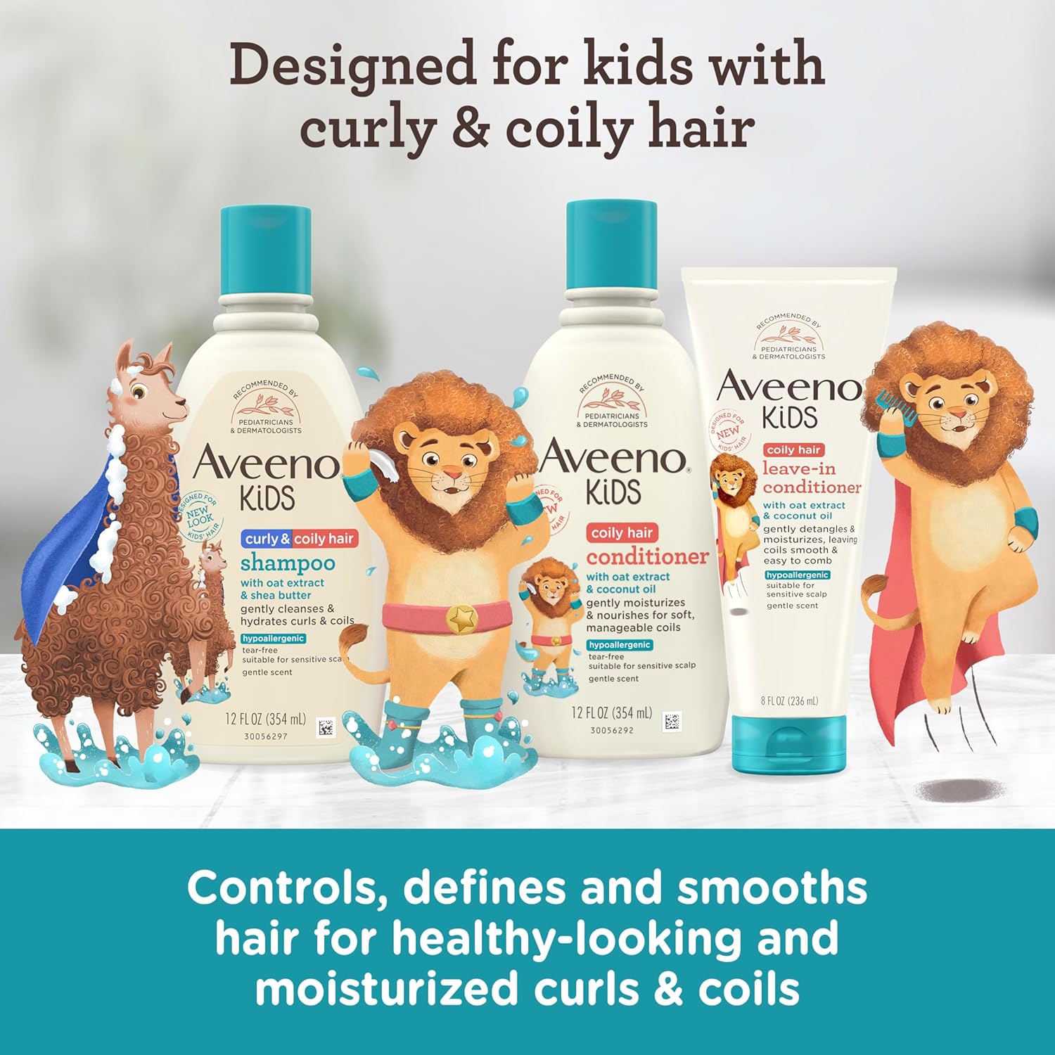 Aveeno Kids Coily Hair Leave-In Conditioner, Toddler Leave-In Conditioner for Sensitive Scalps Gently Detangles & Moisturizes Leaving Natural Curls & Coils Smooth, Hypoallergenic, 8 fl. oz - Image 5