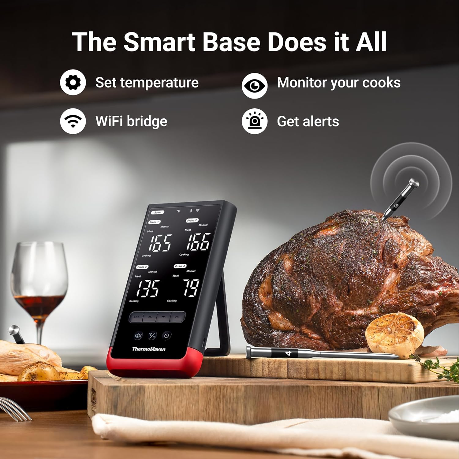ThermoMaven Smart Bluetooth Wireless Meat Thermometer: Standalone Base, WiFi Unlimited Range, 6 Sensors with NIST Certified Accuracy, 4 Probes for Kitchen, BBQ, Grill, Oven, Smoker, Rotisserie - Image 2