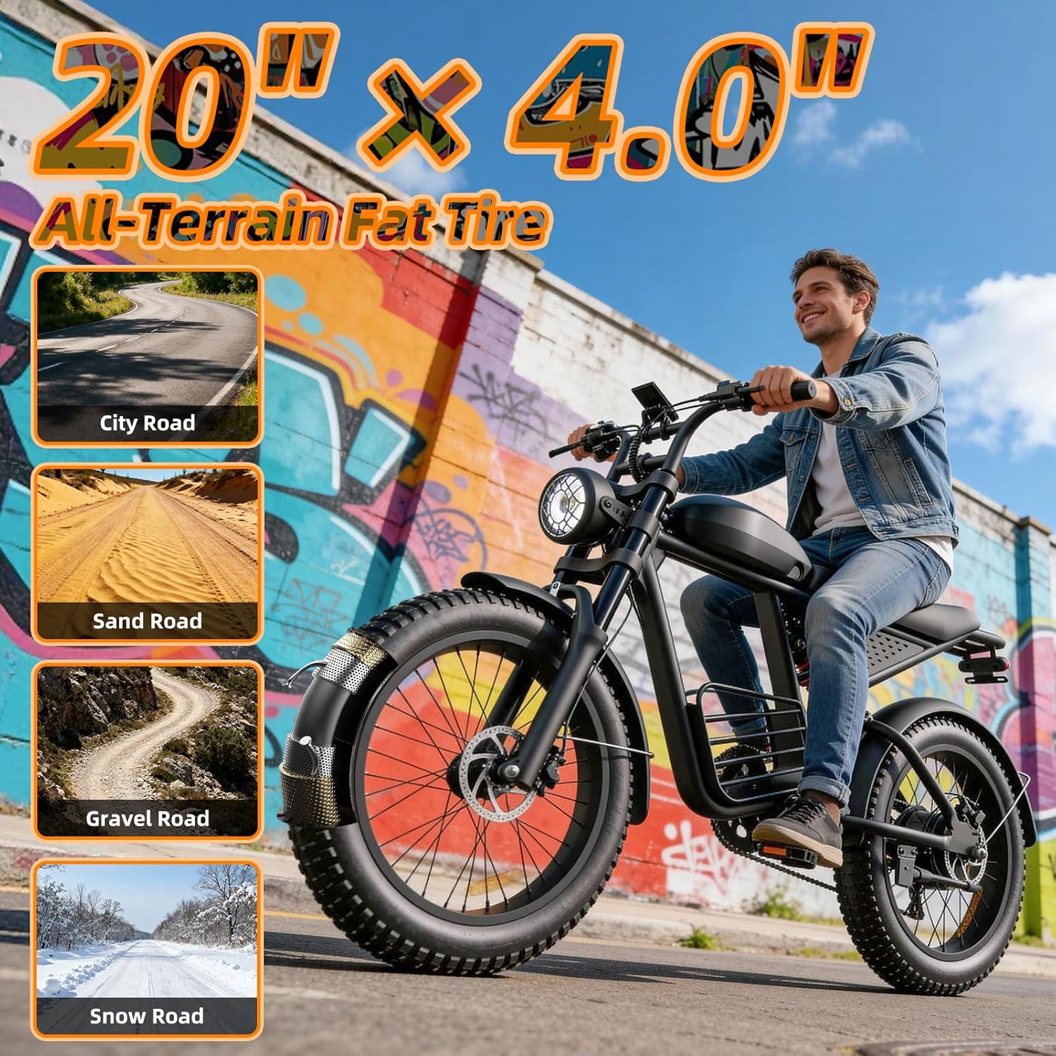 20" Electric Bike for Adults with 1000W/1600W/3000W Peak Dual Motor,Max Speed 33-37MPH,Up to 60Miles,Moped ebikes with 20/35Ah Battery,Shipped from USA Warehouse - Image 4