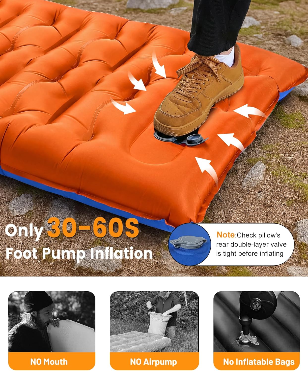 Camping Sleeping Pad,5.9 Inch Thick Camping Mat with Built in Pillow and Foot Pump,Self Inflating Sleeping Pad Ultralight for Camping Backpacking Tent(Green - Image 3