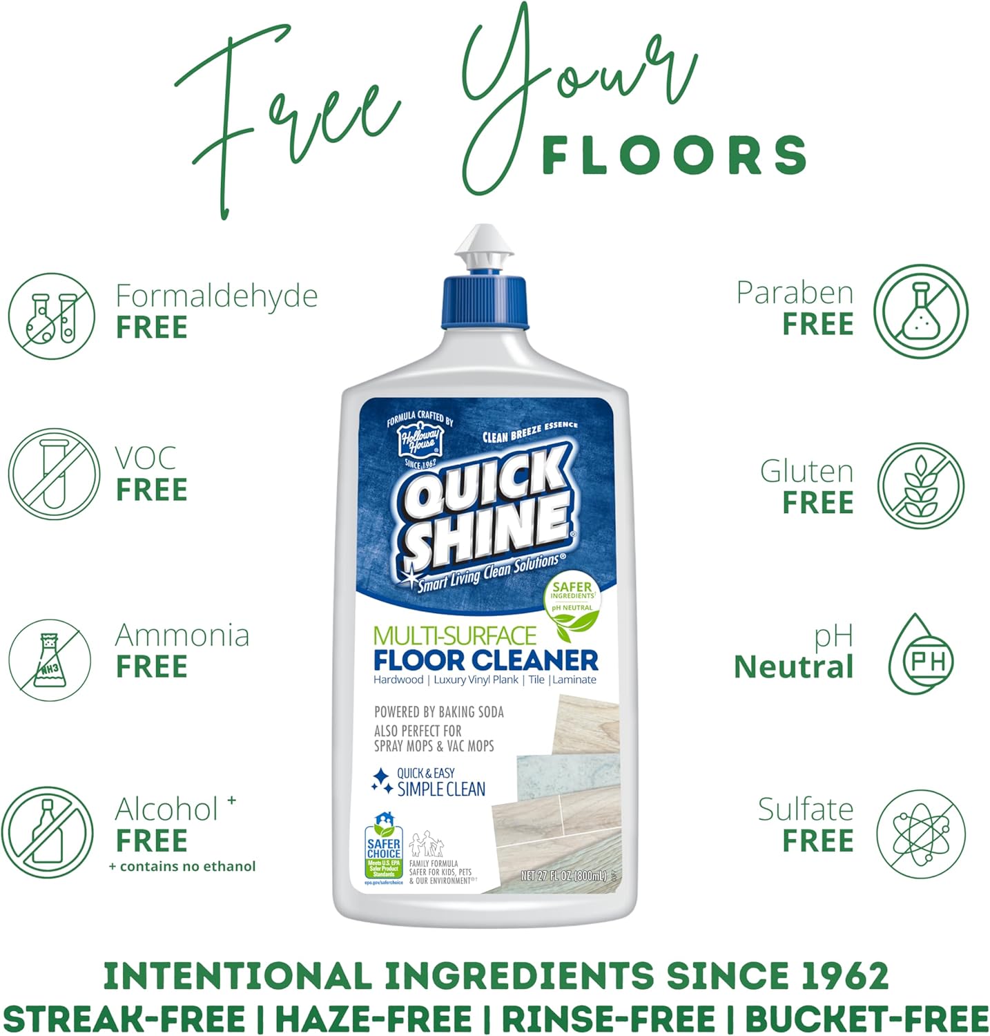 Quick Shine Multi Surface Floor Cleaner & Floor Polish w/Clean Shine Technology 2-27oz Bottles | Use on Hardwood, Laminate, Luxury Vinyl Plank, Tile & Stone | Safer Choice Formulas - Image 3