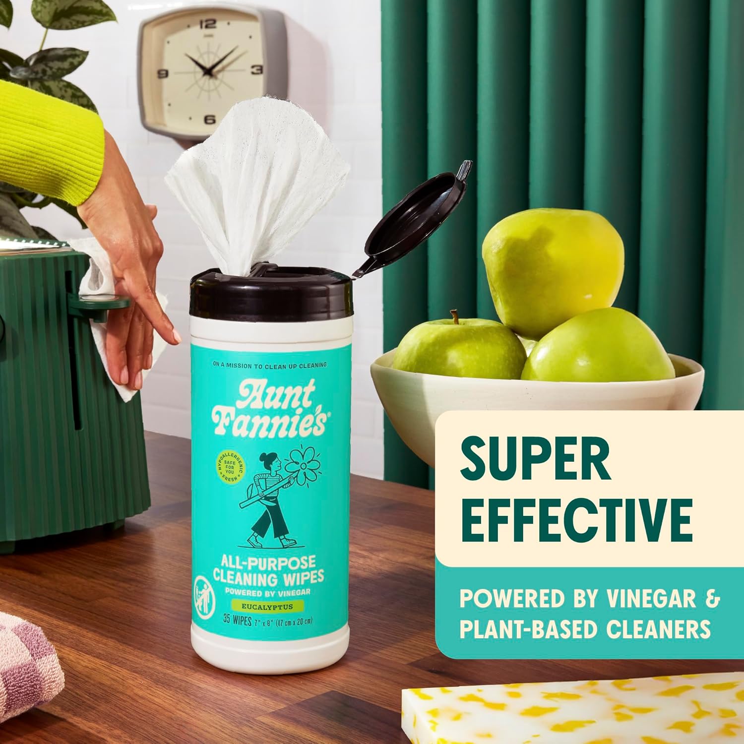 Aunt Fannie's Natural Cleaning Vinegar Wipes, Multipurpose Surface Cleaner, Eucalyptus Scent, 35 Count (Pack of 1) - Image 2