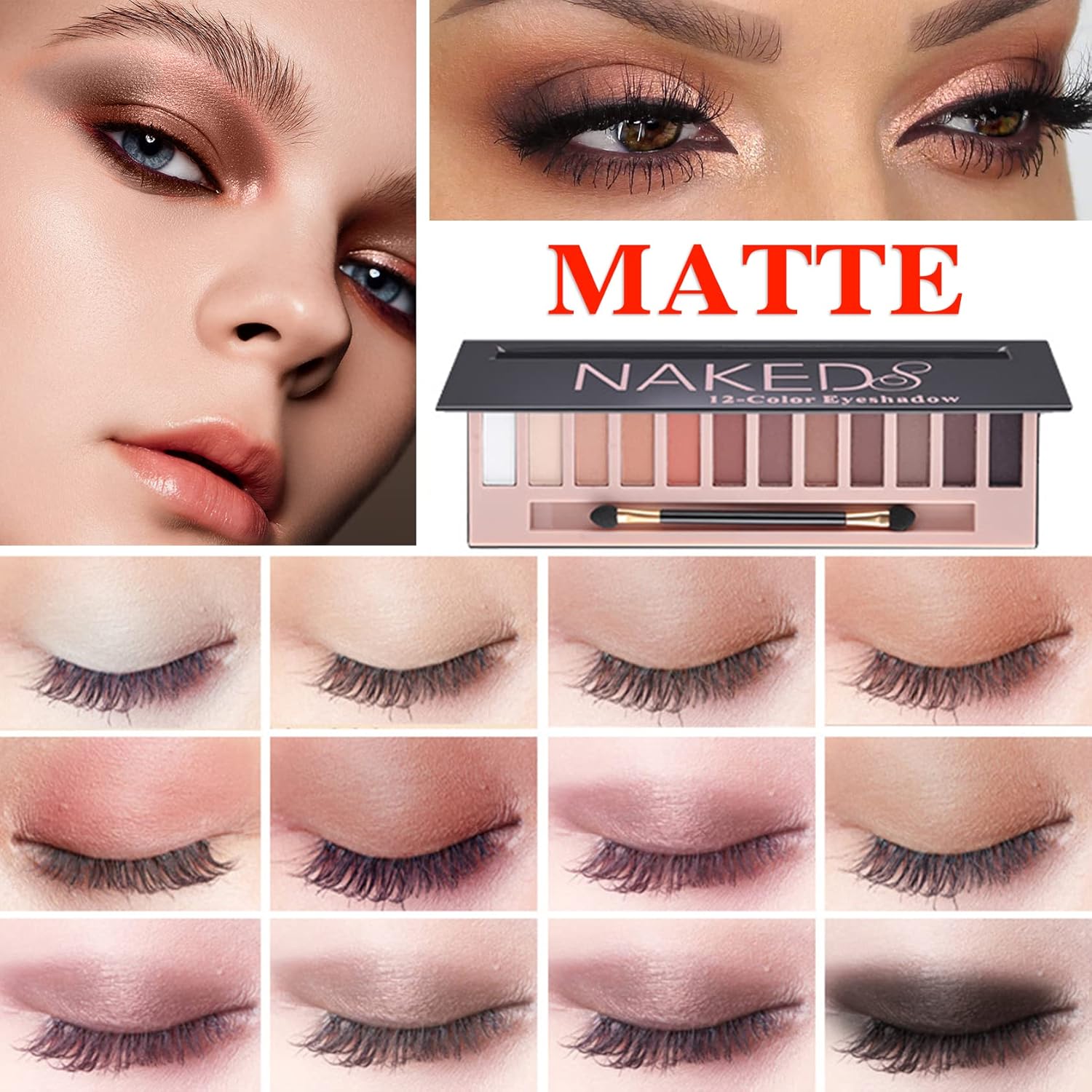 Matte 12 Colors Makeup Naked Eyeshadow Palette,Nude Matte Eyeshadow Palette,Natural Pigment Eye Shadow Pallete Set Long Lasting & Waterproof Smokey Eye Professional Beauty Makeup Kit - Image 2