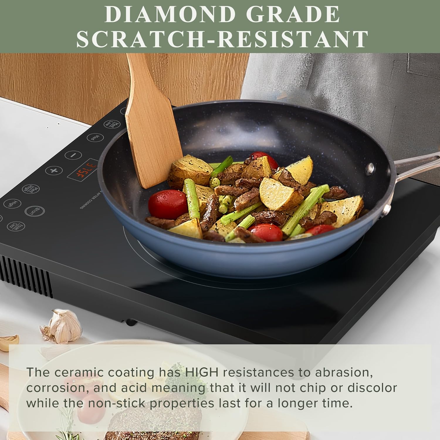 Nuwave Healthy Duralon Blue Ceramic Nonstick Cookware Set, Diamond Infused Scratch-Resistant, PFAS Free, Dishwasher & Oven Safe, Induction Ready & Evenly Heats, Tempered Glass Lids & Stay-Cool Handles - Image 3