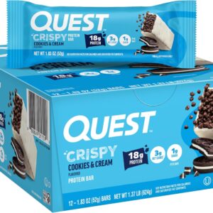 Quest Nutrition Crispy Cookies & Cream Hero Protein Bar, 18g Protein, 1g Sugar, 3g Net Carb, Gluten Free, Protein Snack, Keto Friendly, 12 Count