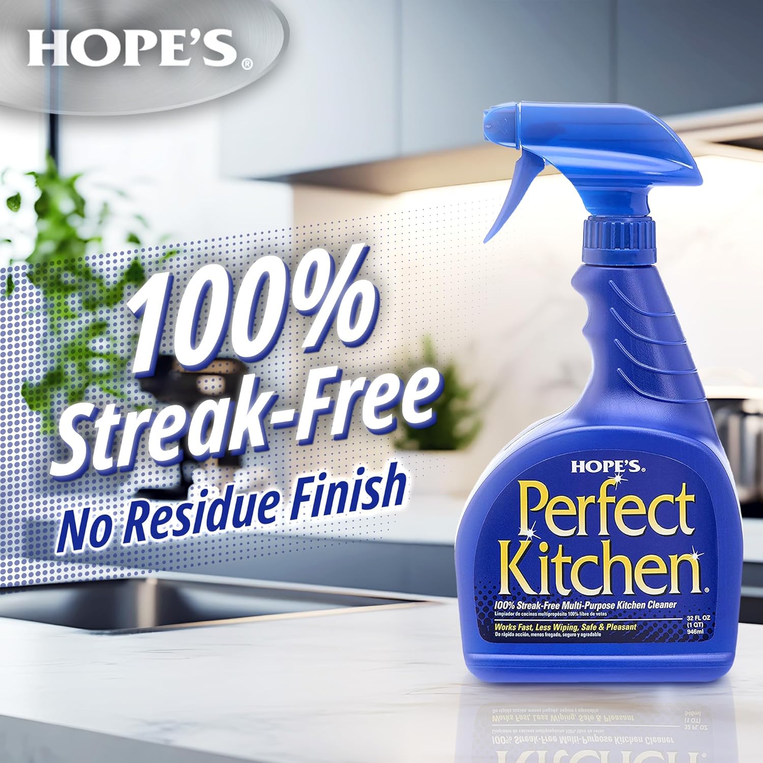 HOPE'S Perfect Kitchen Cleaner Spray - 32 Oz No-Residue All Purpose Cleaning Spray - Multisurface Degreaser for Counters, Stoves, Microwaves, and More - Pet and Home Safe - Pack of 1 - Image 2