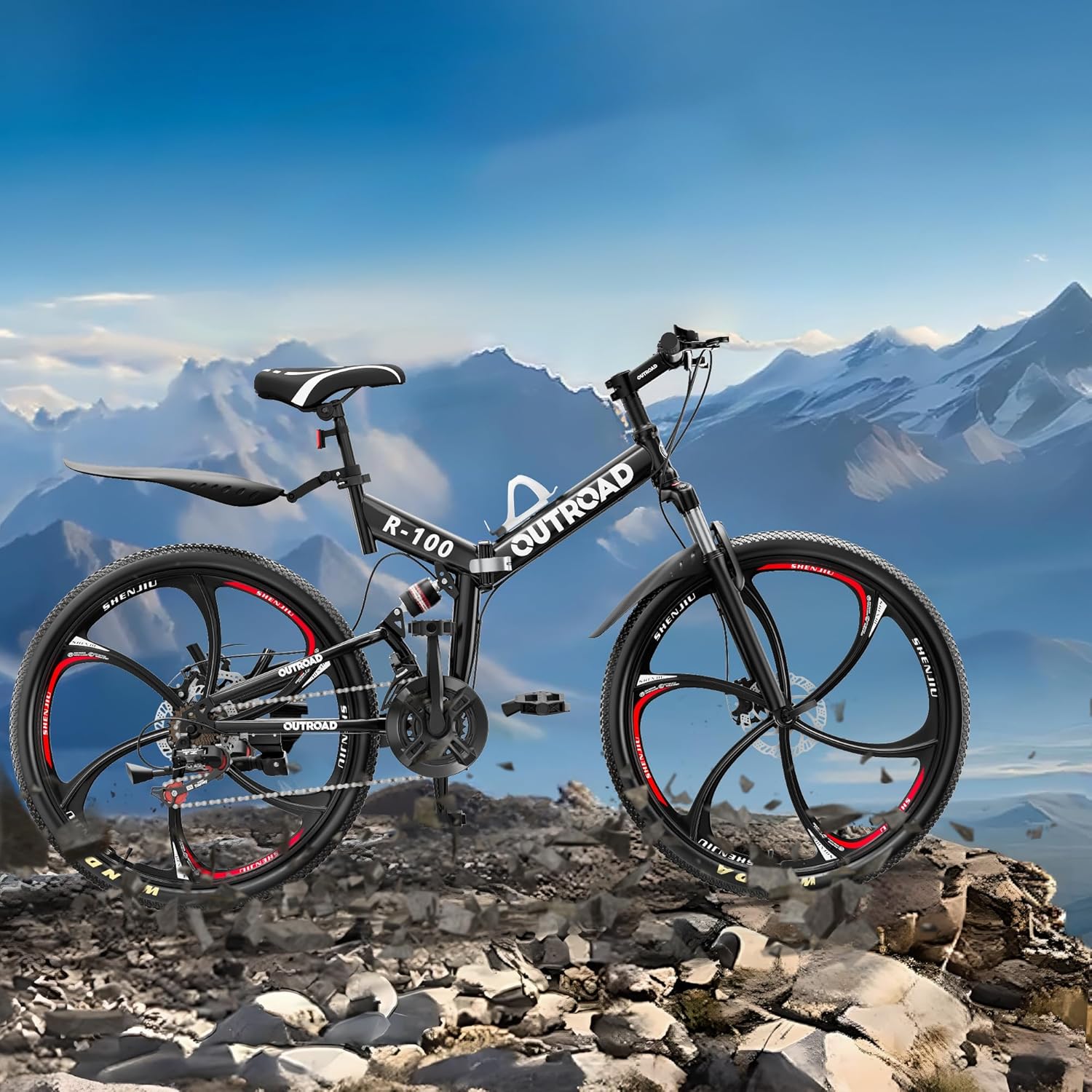 26 Inch Adult Folding Bikes, Mountain Bicycles with Full Suspension, Dual Disc Brake, High Carbon Steel Frame, Foldable Bike for Men/Women/Teen, Black - Image 2