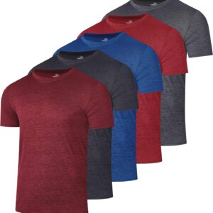 Real Essentials 5 Pack: Men’s Dry-Fit Short Sleeve Crew Neck T Shirts Fitness Running Gym Workout Cool Exercise Athletic Tee