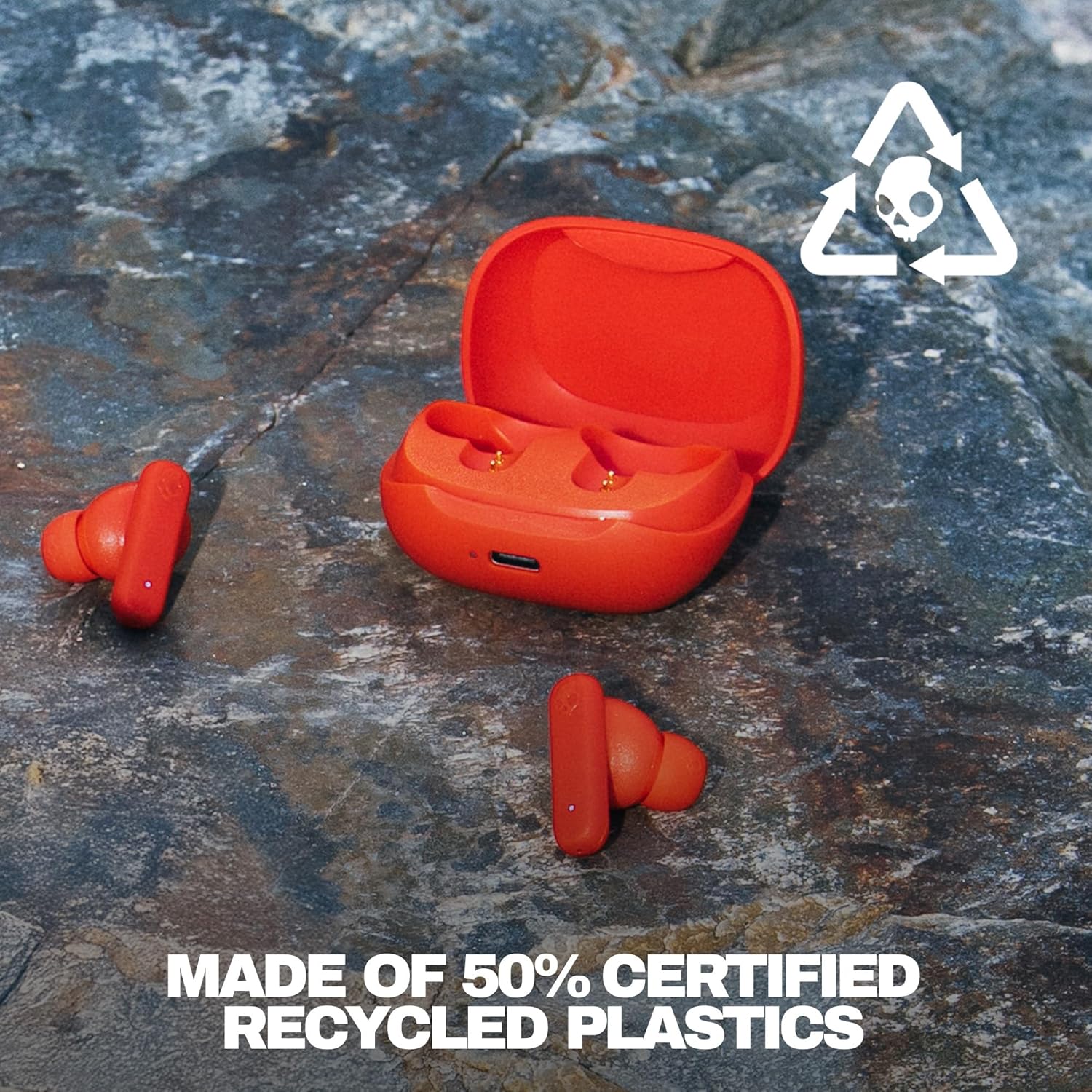 Skullcandy Smokin’ Buds Wireless Earbuds, Bluetooth Headphones, Noise Isolating Fit, Up to 20 Hours Battery, IPX4 Sweat and Water Resistant, Microphone for iPhone Android - Flame - Image 2