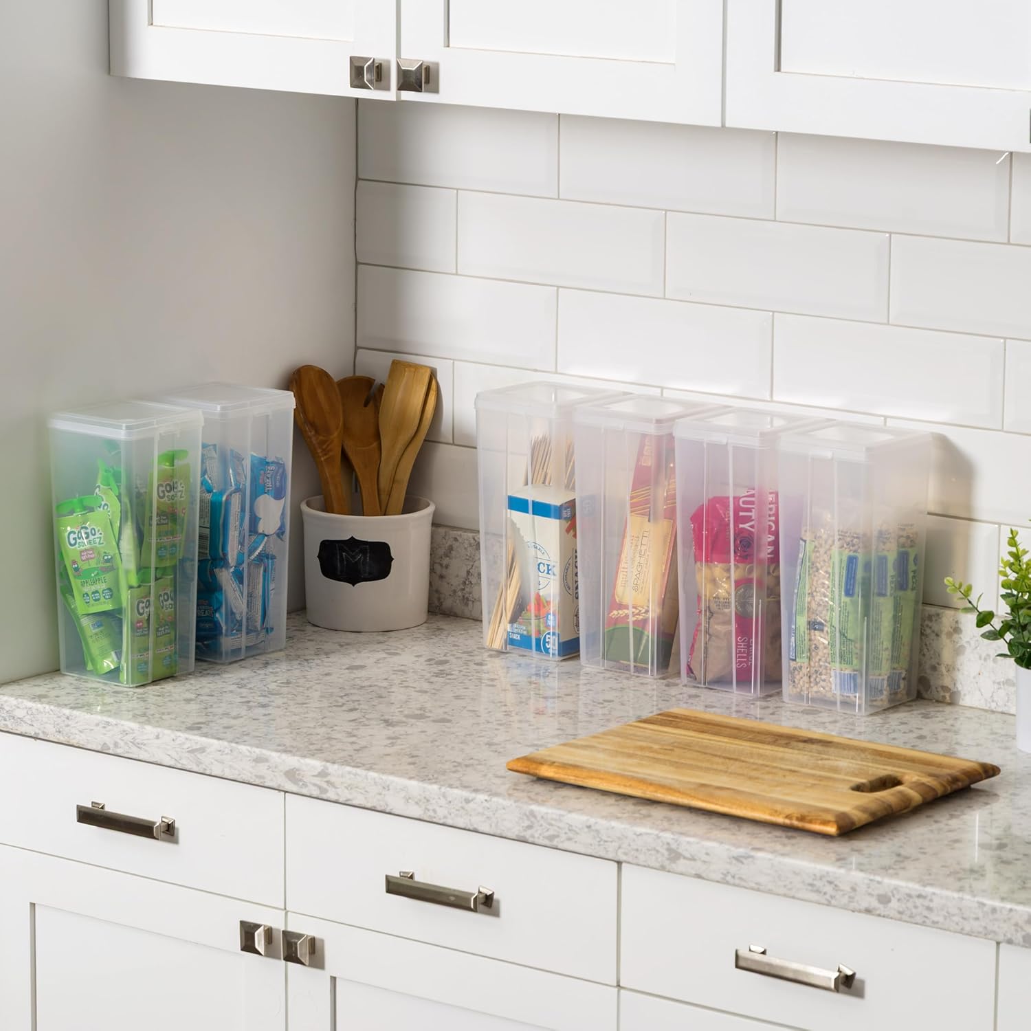 IRIS USA Vertical Plastic Flip Top Storage Containers Bins with Lids for Pantry, Home, Office, Organization, Large, Stackable Hinged Organizer with Latches, Clear, 6 Pack - Image 6