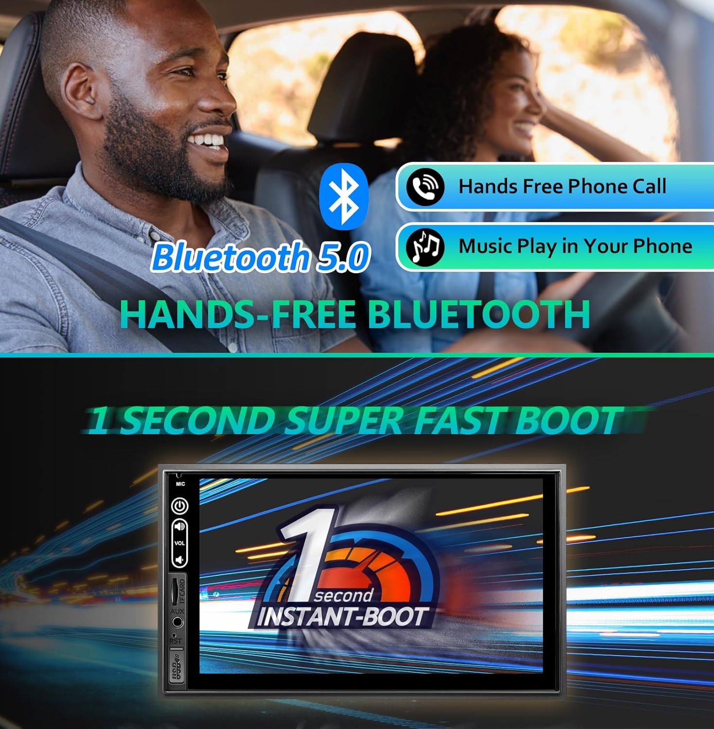 Double Din Car Stereo Compatible with Wireless Apple Carplay, Android Auto - 7" Touch Screen Car Audio Receiver with Bluetooth, AUX, FM Car Radio - Image 5