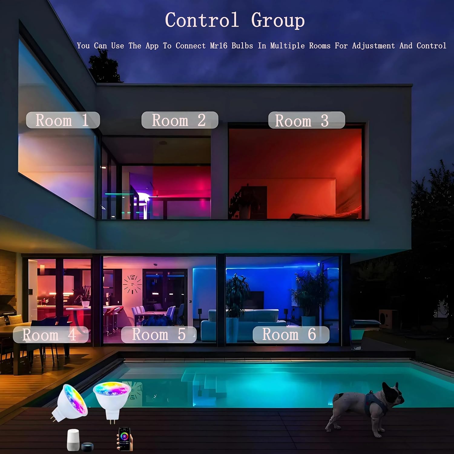 Smart MR16 LED Bulb Dimmable Color Changing, 12V Gu5.3 Bi-pin Base, WiFi & Bluetooth LED Bulbs Work with Alexa Google, Color Changing Sync with Music, for Living Room, Bedroom, Office,Hotel etc. 2Pack - Image 6