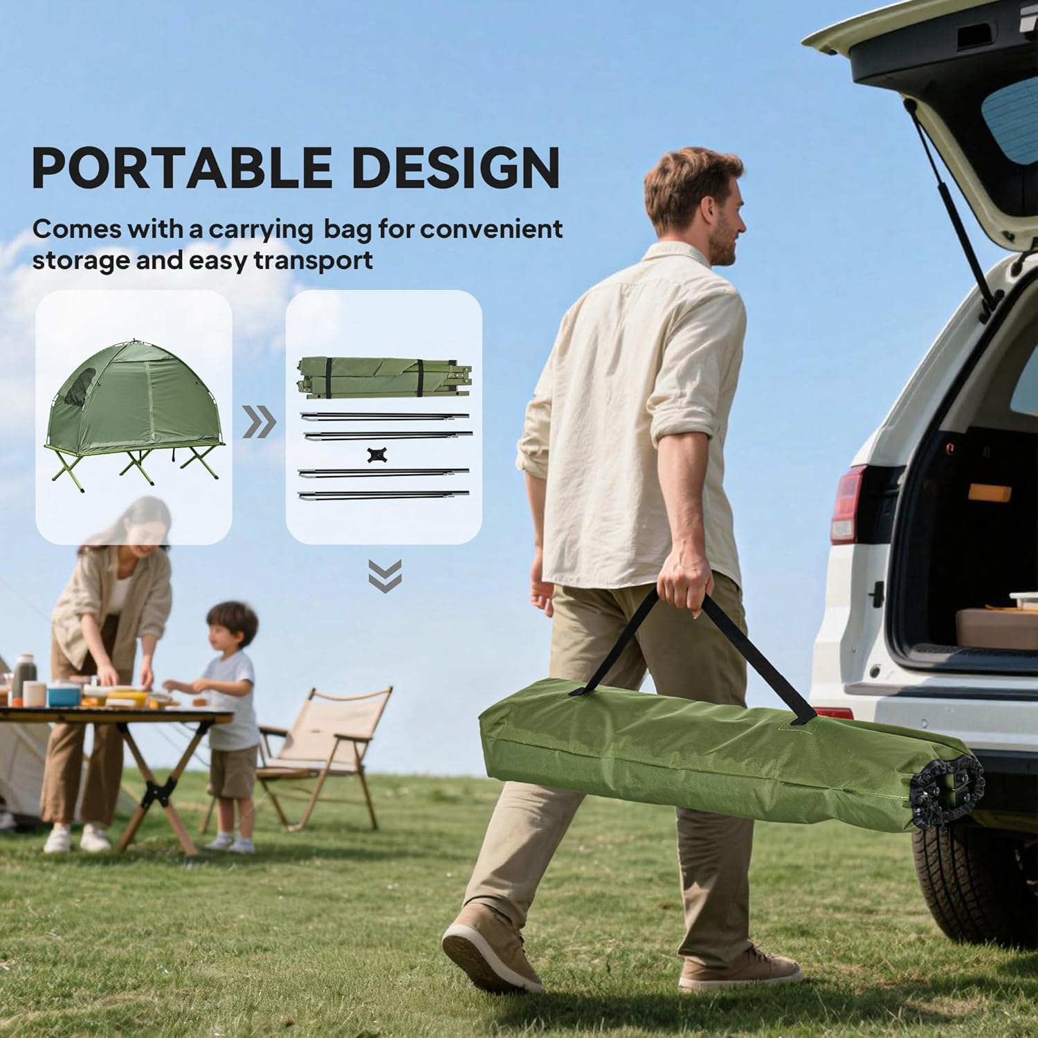 Outsunny Camping Tent Cot, Single Person Folding Cot Combo, Off-Ground Tent, Covered Outdoor Bed with Carry Bag for Hiking, Camping - Image 5