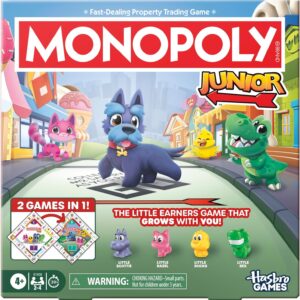 Monopoly Junior Board Game (2026 Edition) | 2 Games in 1 for Younger Kids, 2-Sided Board | Ages 4+ | 2-4 Players | 20 Mins. | Gifts for Preschoolers
