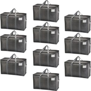 VENO 10 Pack Moving Bags and Large Christmas Storage Bins with lids. Alternative to Moving Boxes, Packing Supplies for College. Extra Large Heavy Duty Totes for Packaging (Dark Gray, 10 Pack)