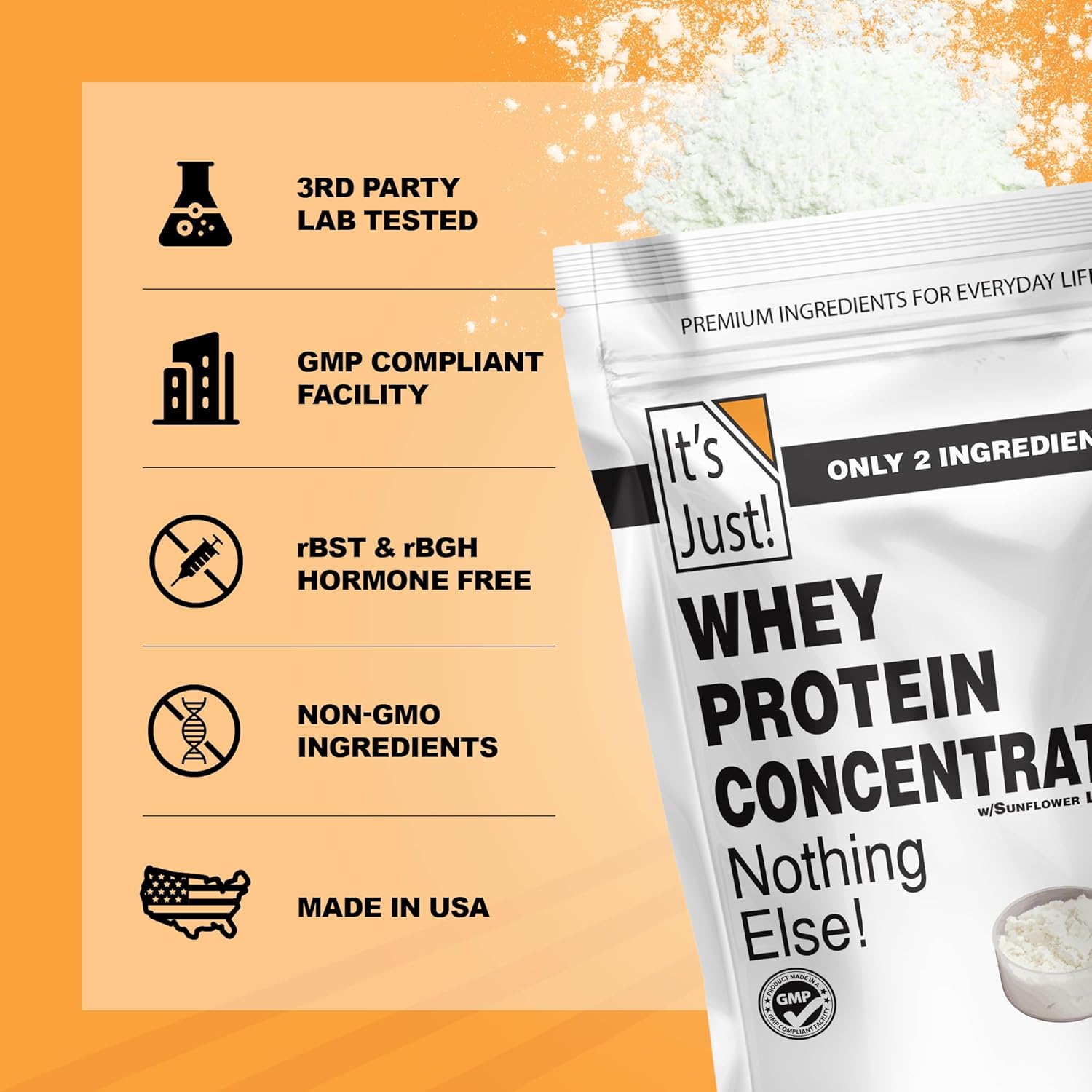 It's Just! - 100% Whey Protein Concentrate, GLP-1 Friendly, Made in USA, No RBST/rBGH Hormones, Premium WPC-80, No Added Flavors or Artificial Sweeteners (1.25 Pound, Unflavored) - Image 4