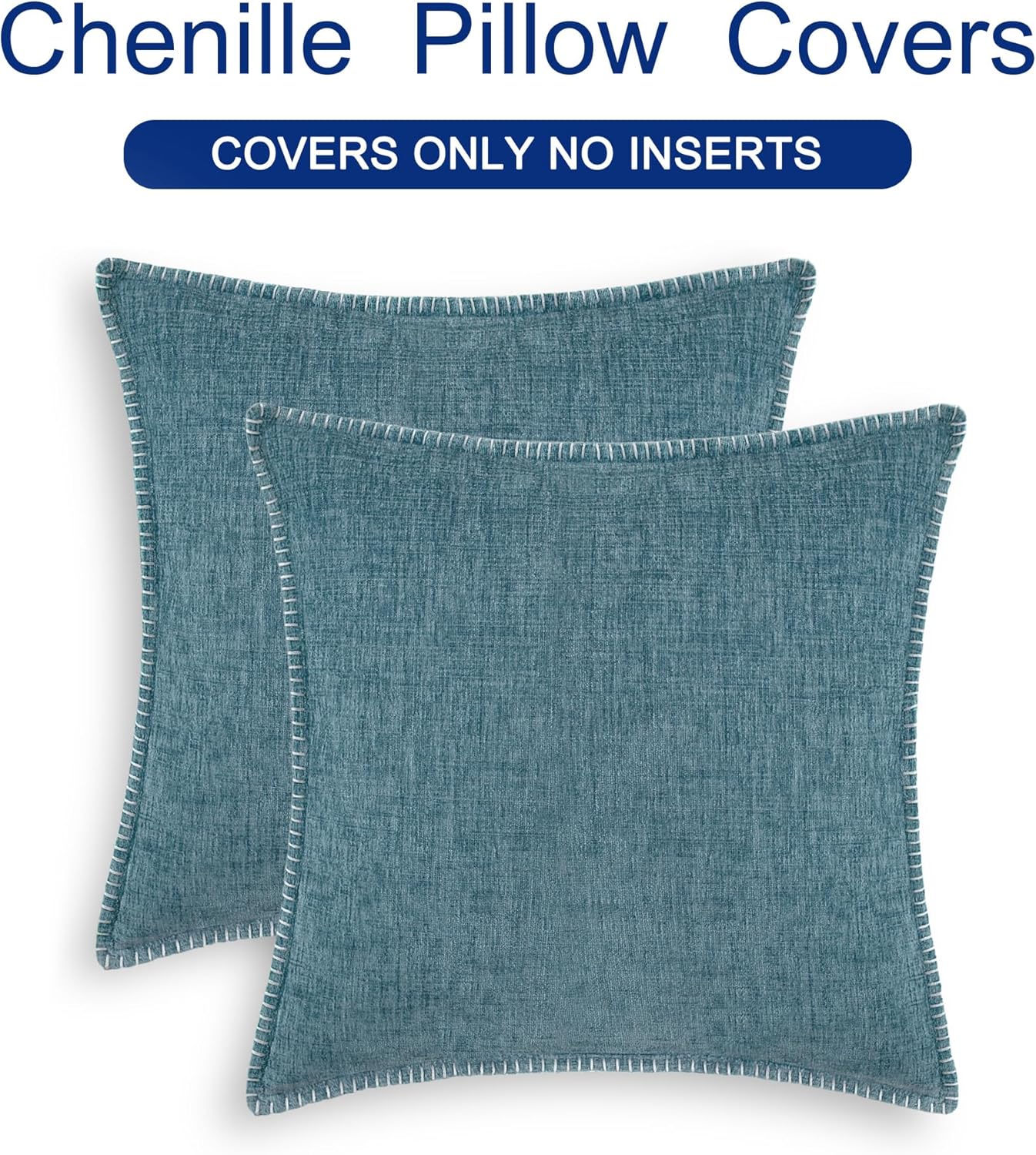 CaliTime Throw Pillow Covers Decorative 18 X 18 Inches Pack of 2 Cotton Thread Stitching Edges Solid Dyed Soft Chenille Cushion Cases for Couch Sofa Bed Living Room Farmhouse Smoke Blue - Image 6