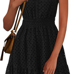 PRETTYGARDEN Women’s Summer Dresses 2026 Sleeveless V Neck Eyelet Hollow Out Swing A Line Beach Vacation Sun Dress
