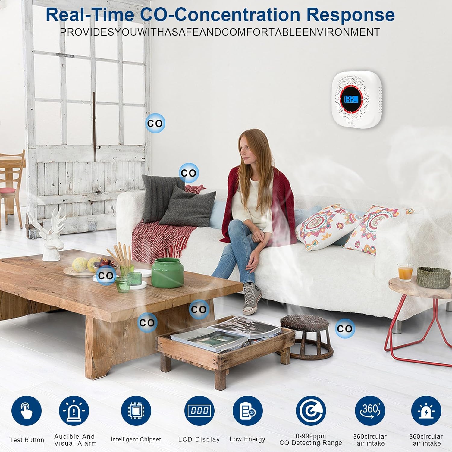 3 Pack Carbon Monoxide Detectors,CO Alarm Detector Monitor Power Operated,Portable Traval Carbon Monoxide Alarm/Monitor with Digital LCD Display for Home/Hotel/Office/RV - Image 6