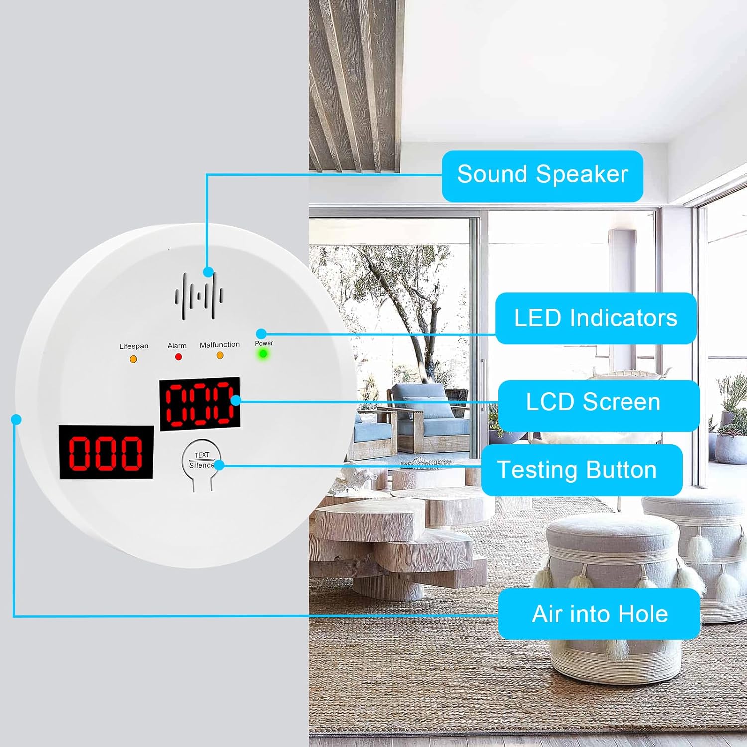 Carbon Monoxide Detectors 2 Pack, Replaceable Battery CO Alarm Detector with Digital LCD Display, CO Alarm for Home,Depot (AA Battery not Included) - Image 2