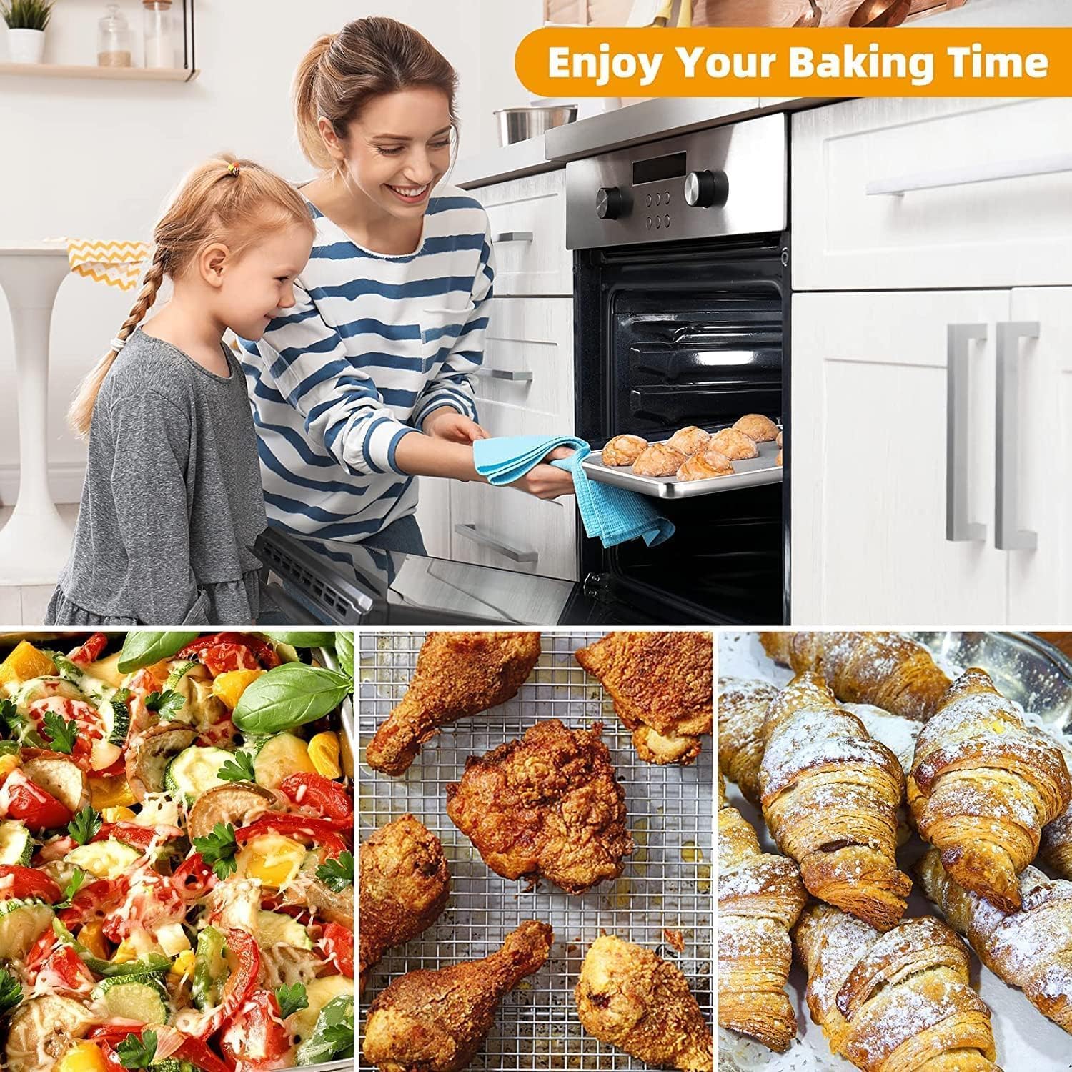 Air Fryer Basket for Oven, OPENICE 15.3" x 11.0" Large Air Fryer Tray and Pan with 30PCS Parchment Papers, Stainless Steel Oven Air Fryer Basket and Tray for Baking Grilling - Image 8