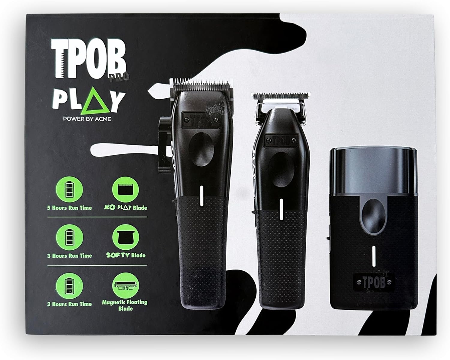 TPOB Play Barber Hair Clippers for Men 7500 RPM with Rubber Grips (Blackout 3 Set) - Image 2