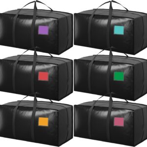 6 Pack Extra Large Heavy Duty Moving Bags with Reinforced Zipper & Wide Handles, Moisture-Resistant Storage Bins Packing Cubes for Clothes, College Dorm, Travel, and Home Organization, Black