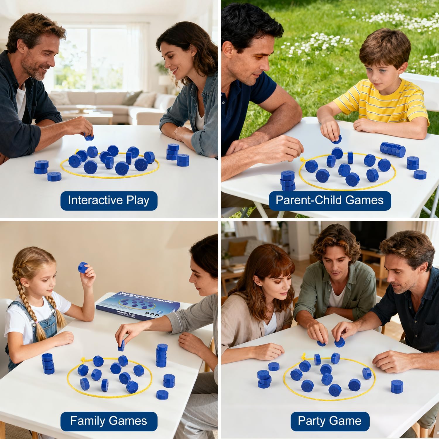 Magnetic Chess Game with 24 Full-Size Stones, Magnet Game with 3 String & Portable Storage Bag, Strategy Board Game for Family Game Night, Indoor Outdoor Use for Kids Adults - Image 6