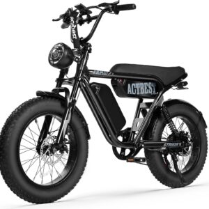 ACTBEST 16″/20″/26″ Fat Tire Electric Bike for Adults/Teens, 1200W/1500W Peak Motor, 25MPH/28MPH & 55-75 Miles Long Range, Full Suspension All-Terrain eBike for Mountain,Snow,Sand