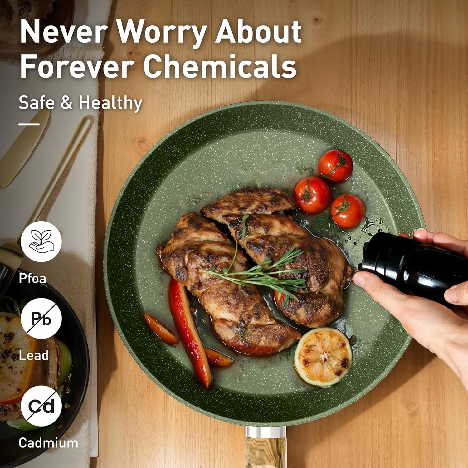 DishDelight Induction Pots and Pans Set Non Stick, 12 Piece Nonstick Induction Granite Kitchen Cookware Sets, Induction Cookware Nonstick Granite Cooking Set, PFOA&PFOS Free, Green - Image 6