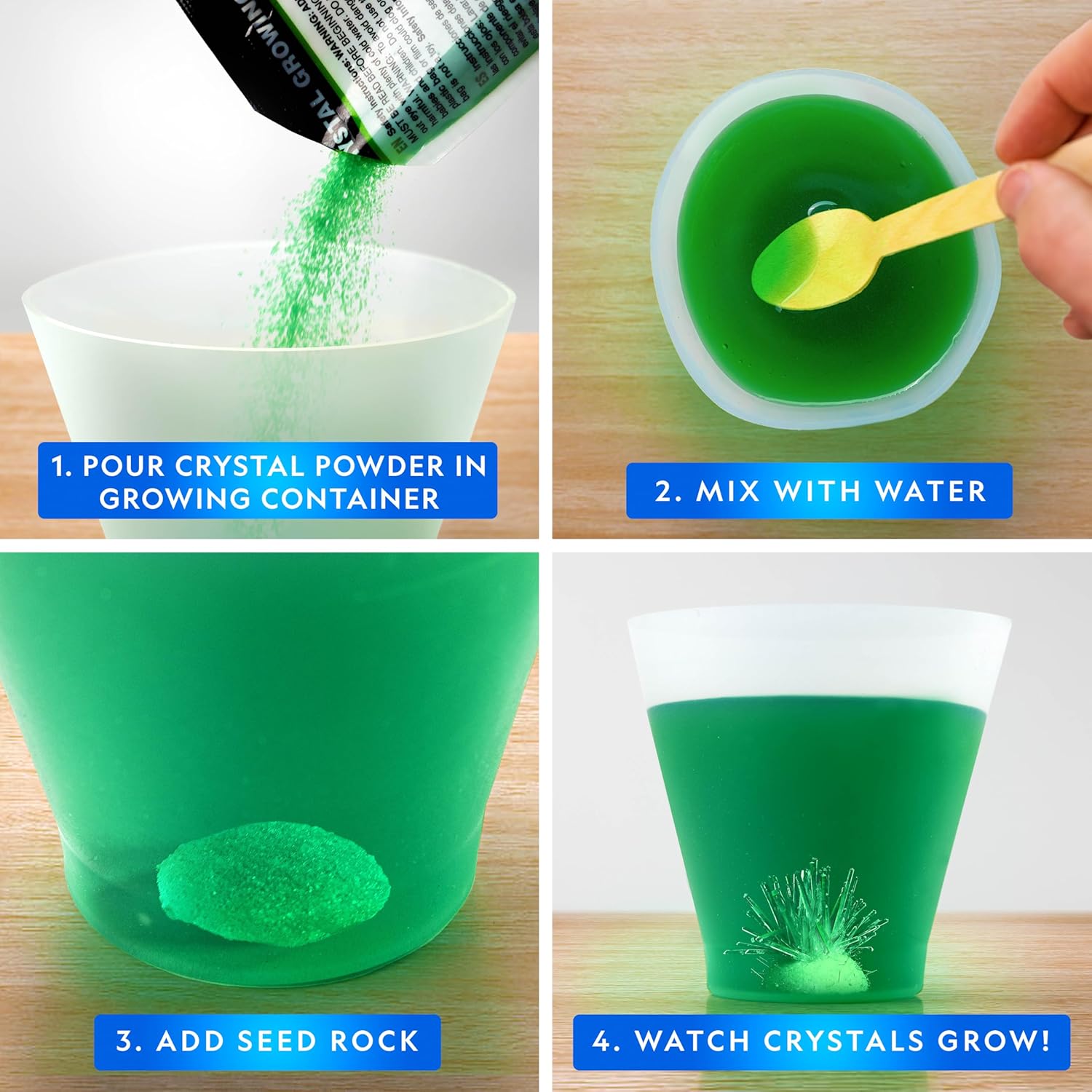 National Geographic Crystal Growing Kit - 3 Vibrant Colored Crystals to Grow with Light-Up Display Stand, Science Toy for Girls and Boys Ages 8-12, Includes 3 Gems, Cool STEM Gift (Amazon Exclusive) - Image 3