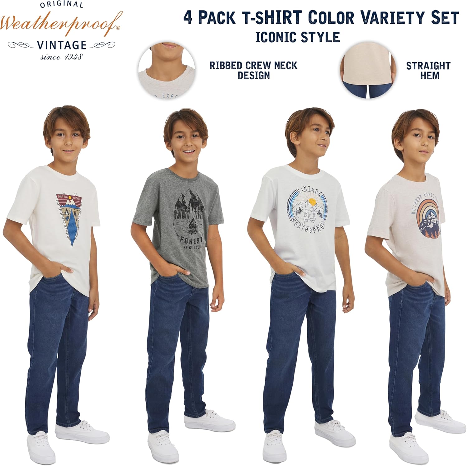 Weatherproof Vintage Boys' 4 Pack Variety Super Soft Stretchable Tee Short Sleeve Graphic T-Shirt - Image 5
