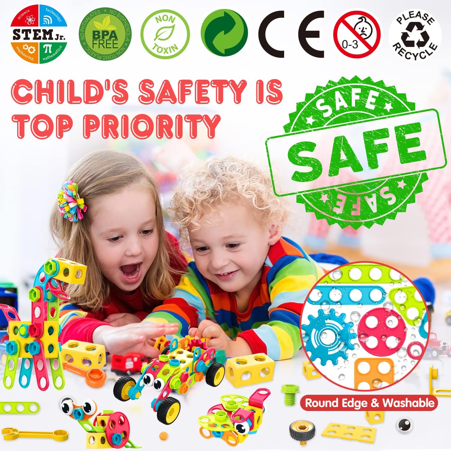 NXONE 195 PCS Educational STEM Toys for Boys and Girls Ages 3 4 5 6 7 8 9 10 Construction Building Blocks Toy Building Sets Kids Toys Creative Activities Games with Storage Box - Image 2