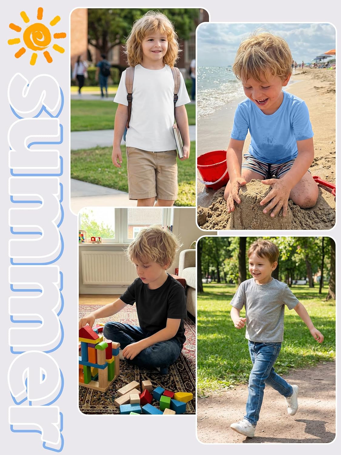 Poroka 5 Pack Boy Shirts Toddler Short Sleeve Cotton T-Shirt Cloth Summer Crew Neck Tops for Kids - Image 6