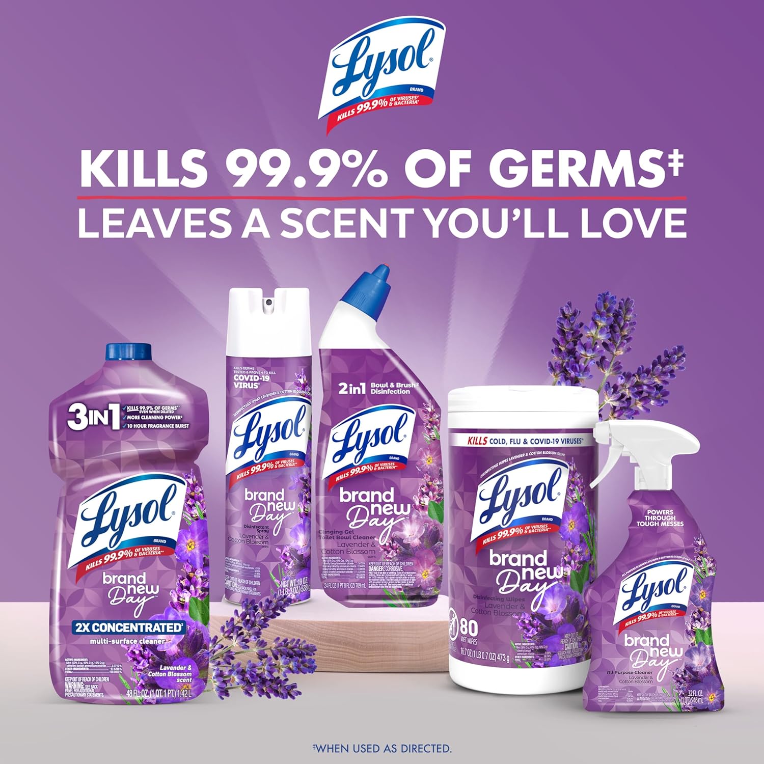 Lysol Disinfectant Spray, Sanitizing and Antibacterial Spray, For Disinfecting and Deodorizing, Lavender & Cotton Blossom Scent, 19 Oz (Pack of 2) - Image 8
