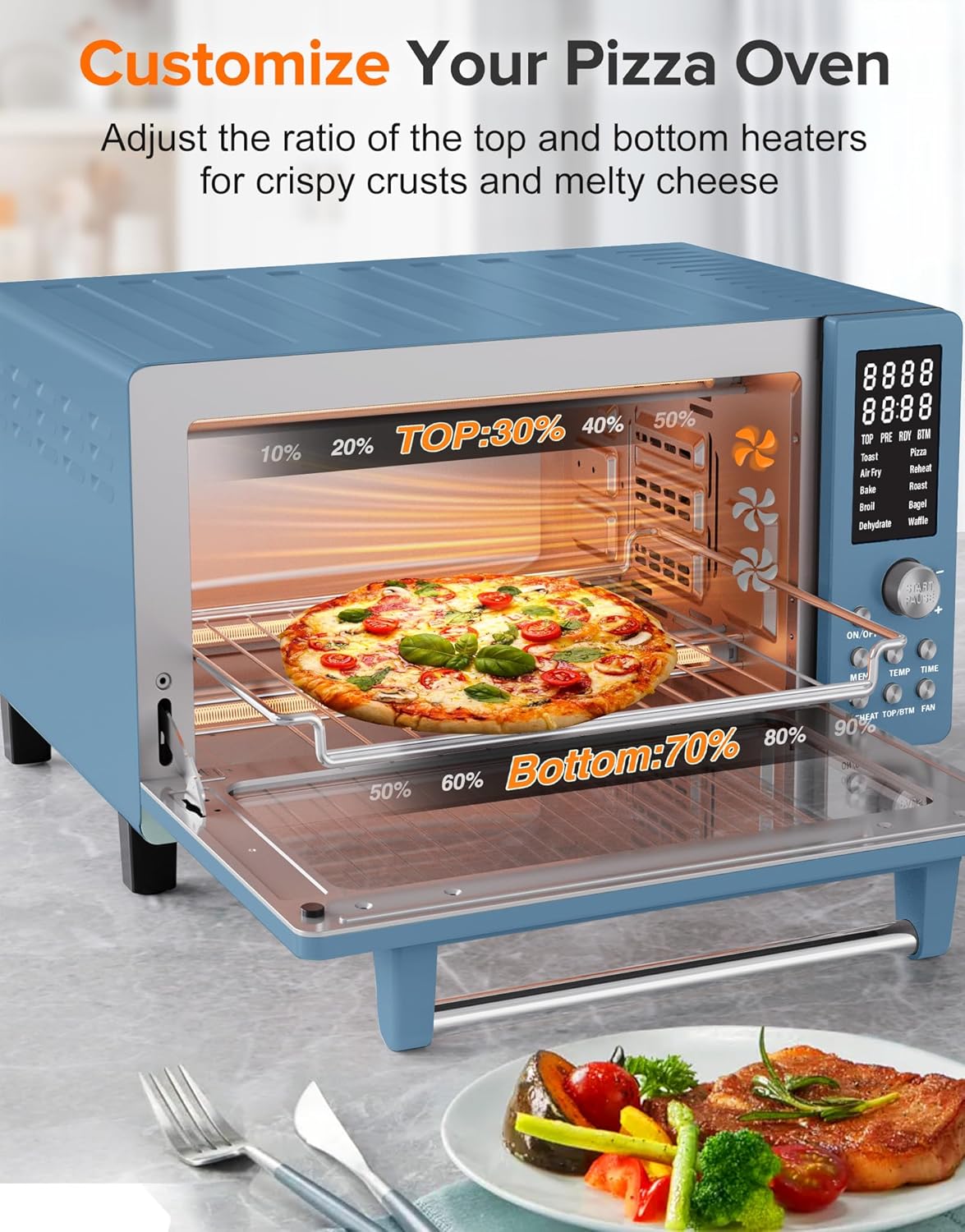 Nuwave Bravo Pro Smart Air Fryer Toaster Oven Combo, Airfryer Convection Oven Countertop, 10-in-1 Functions with Quicker & Even Crisp Technology, 1800W, 50-450°F, PFAS-Free, 21QT, Cozy Blue - Image 5