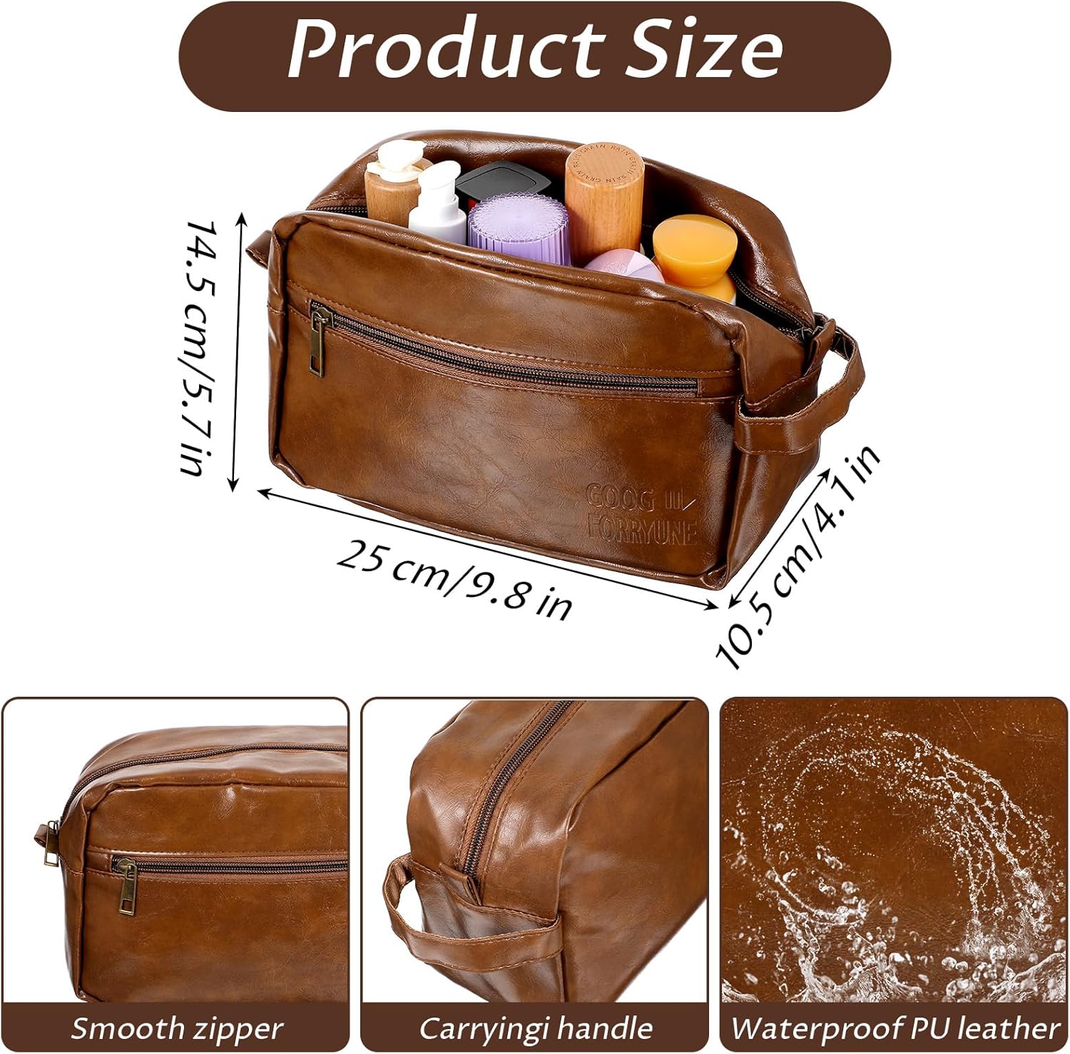 6Pcs Leather Toiletry Bags for Men, Water Resistant Groomsmen Gifts Set Men's Travel Shaving Kit Wedding Proposal Gift for Best Man Father (Brown) - Image 3