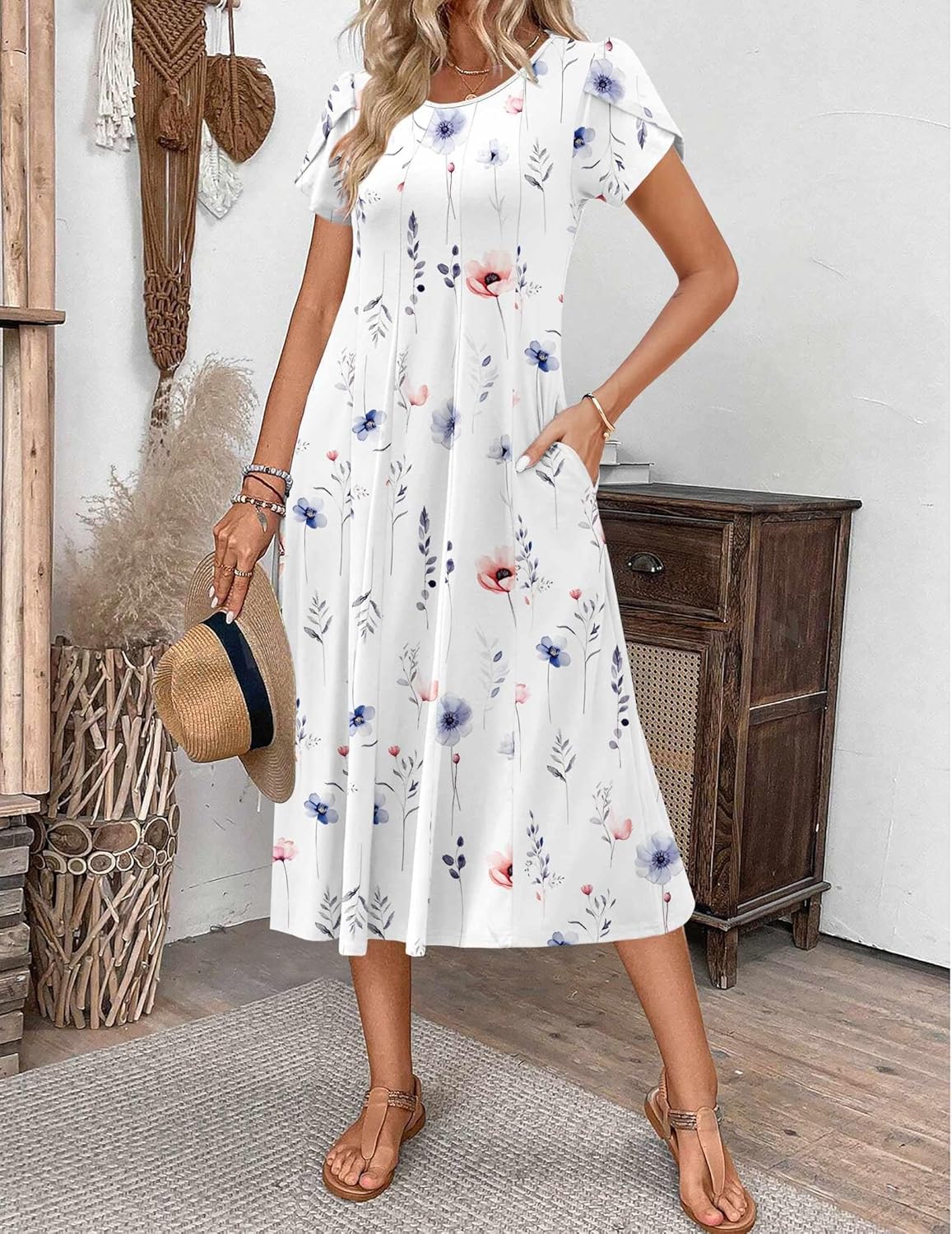 ZEAGOO Womens Casual Dresses for Summer Short Sleeve Flare Midi Dress Loose Flowy Beach Sundress - Image 2