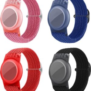 4 Pack Kids Bracelet Compatible with AirTag, GPS Kid Tracker Holder Braided Wristband for Apple Air Tag, 2022 Upgraded Nylon Adjustable Anti Lost Watch Band Fits Airtag for Kids Children(solid color)