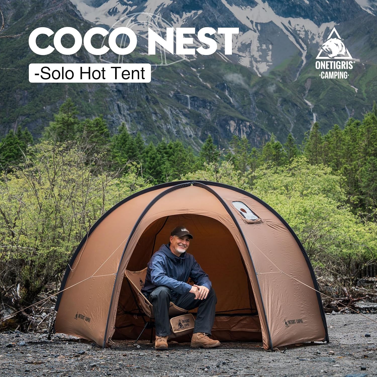OneTigris Coco NEST Solo Hot Tent with Stove Jack, 3000mm Waterproof Windproof Free-Standing Dome Tent with Mesh Inner - Image 8