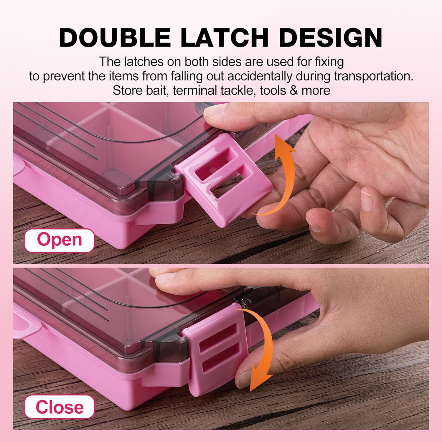 Goture Fishing Tackle Box Organizer - Transparent Fishing Organizer Box w/Measurement Ruler, Adjustable Dividers, Dual Latches | 2 Pcs 3700 Tackle Tray| Ergonomic Grip - Image 8