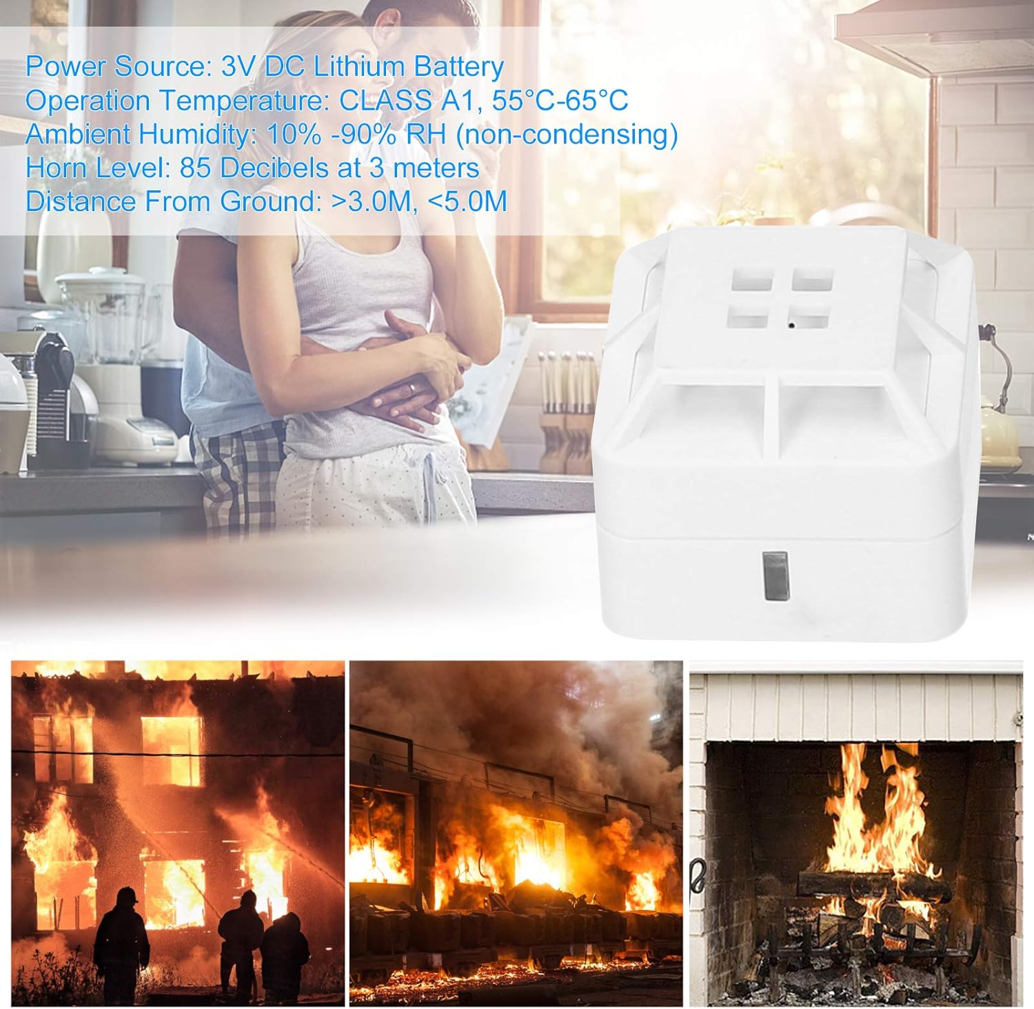 Heat Alarm Heat Detector, Fixed Point Thermal Alarm, A1 Level, Alarm Temperature 55°C-65°C, Battery Powered, 85dB Alarm Sound for Home Kitchen Garage Boiler Houses - Image 5