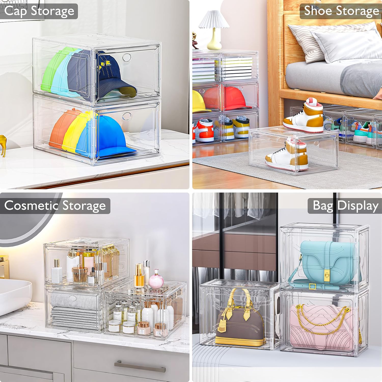 7 code Large Clear Shoe Boxes Organizer【Thicker Material】 Stronger Shoe Box with Magnetic Door, Stackable Shoe Storage Box for Closet, Foldable Space-Saving Storage Bins Shoe Cabinet, White 9 Pack - Image 6