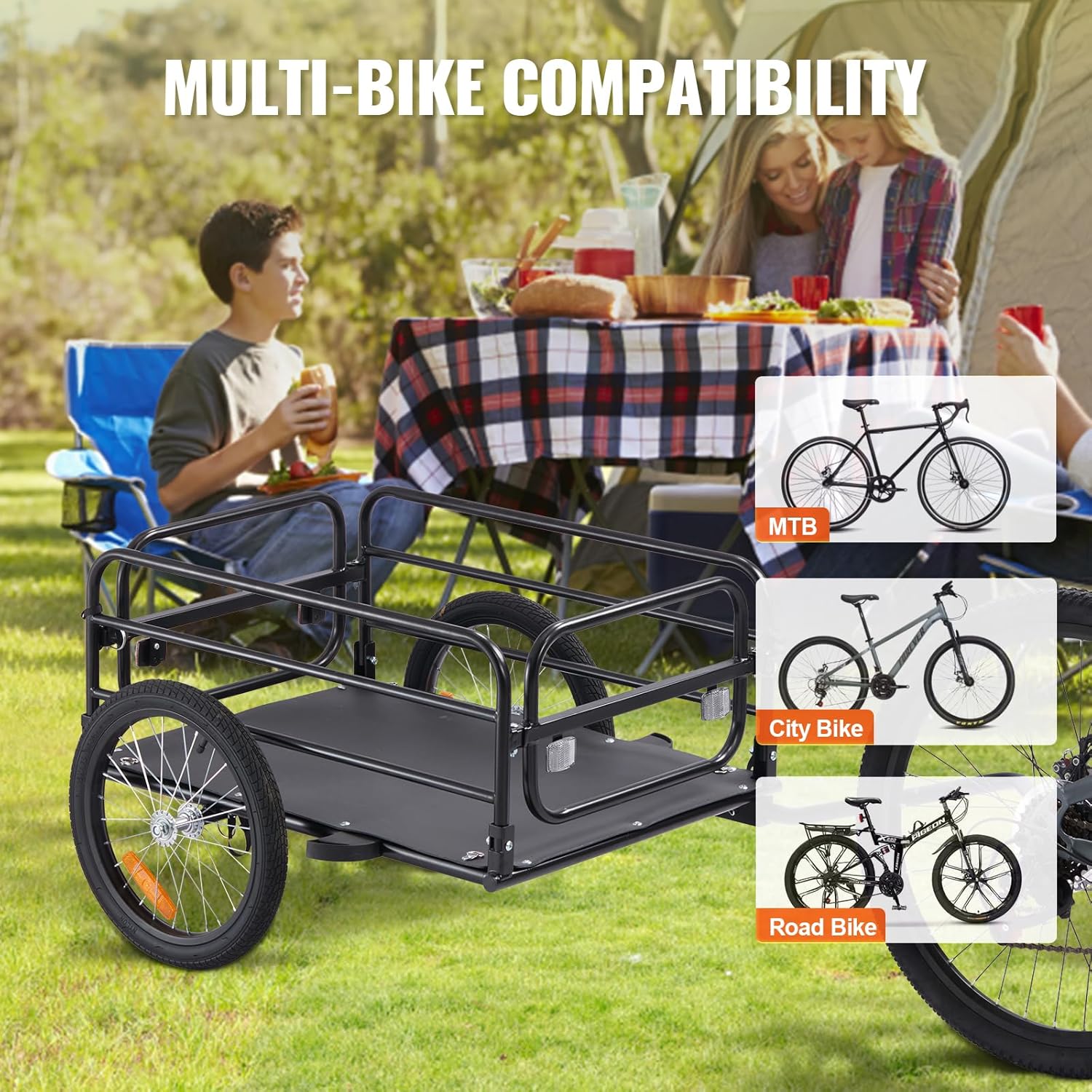 VEVOR Bike Cargo Trailer, 88/100/160 lbs Load Capacity, Heavy-Duty Bicycle Wagon Cart, Foldable Compact Storage with Universal Hitch - Image 6