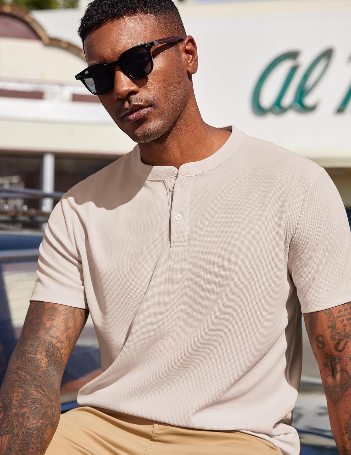 COOFANDY Men's Henley Shirts Short Sleeve Texture Casual Button Henley Summer Classic Basic Tee Shirts - Image 2