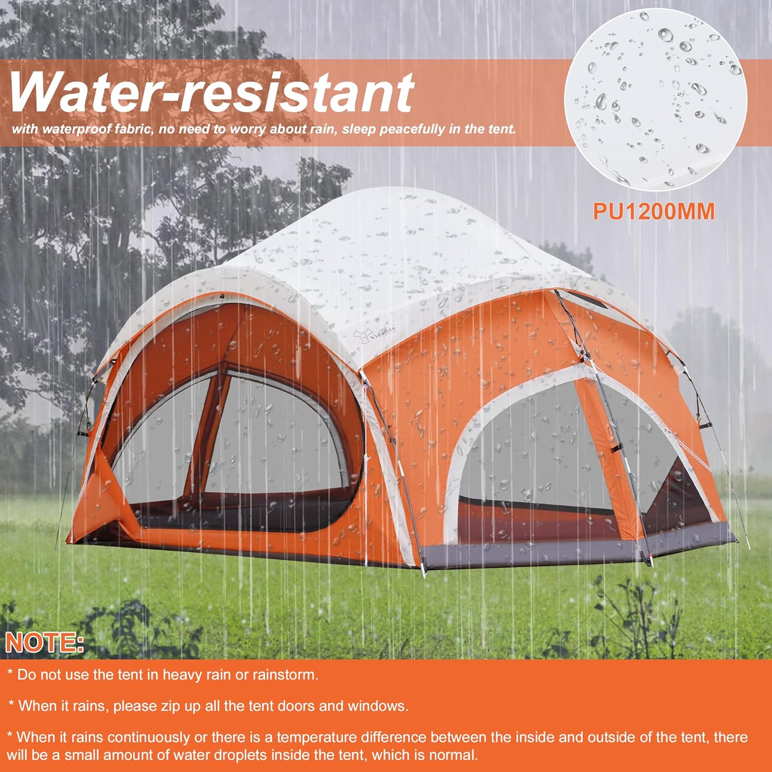 Vidalido 3-4 Person Camping Tent with 2 Large Mesh Door 4 Mesh Window Family Tents, Double Layer Waterproof Portable Easy Setup Camp Tent, Canvas Dome Tents for Camping Outdoor Hiking and Backpacking - Image 5