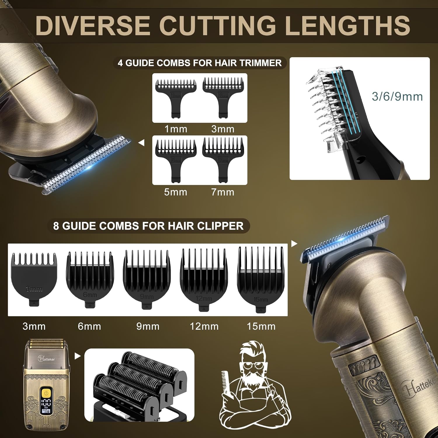 Hatteker Professional Hair Clipper Electric Razor Foil Shavers for Men Body Nose Ear Hair Grooming Kit with Triple Blades Cordless Waterproof - Image 5