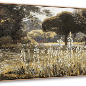 BLINFEIRU Framed Canvas Wall Art Decoration, Vintage Nature Landscape Painting Prints, Countryside Farmhouse Wildflower Field Artwork, Rustic Scenery Picture, Home Living Room Bedroom Decor 20″x40″