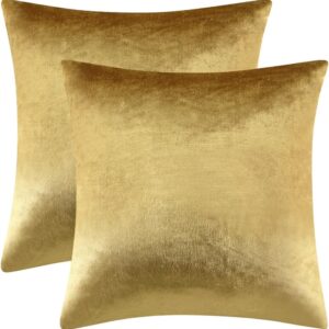 GIGIZAZA Gold Velvet Decorative Throw Pillow Covers,18×18 Pillow Covers for Couch Sofa Bed 2 Pack Soft Cushion Covers